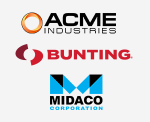Acme Industries, Bunting, and Midaco Logos